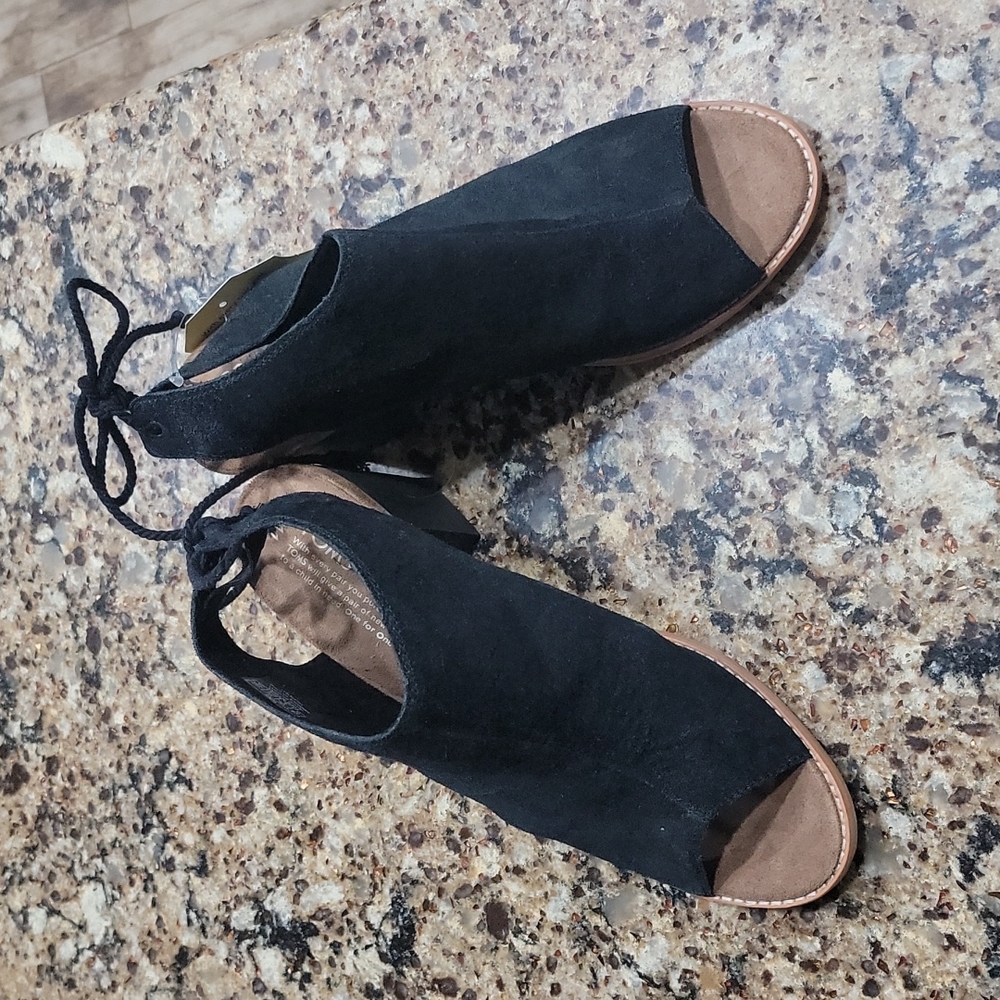 Black suede block heels